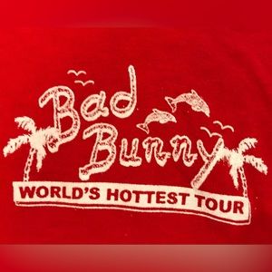 Mens XL Red Bad Bunny Crew Member / Stagehand 2022 Tour Shirt *RARE*